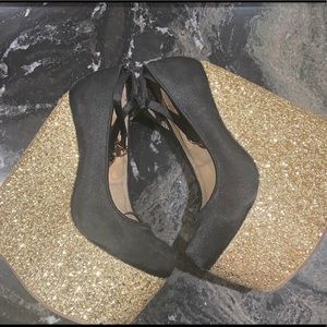 Satin glitter platform wedges